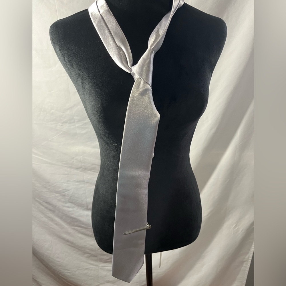 DiBanGu Silver Tie Men’s Formal Wedding Neck Tie Shiny Satin Wedding Prom Formal